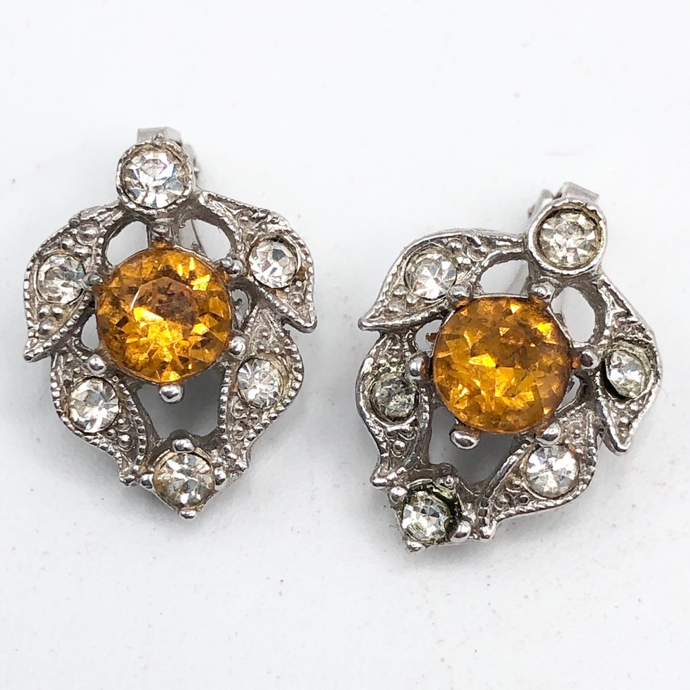 Vintage Bogoff Rhinestone Silver Estate Earrings - image 1